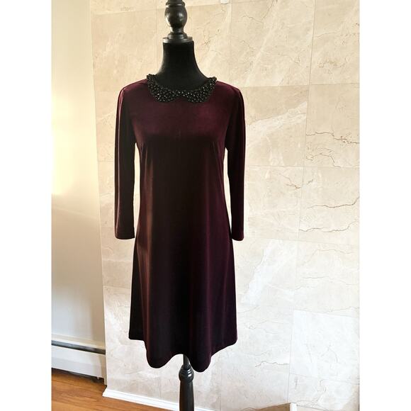 Betsey Johnson Collared Velvet Mini Dress - 2 Burgundy, Whimsigoth Holiday Twee - Picture 2 of 11